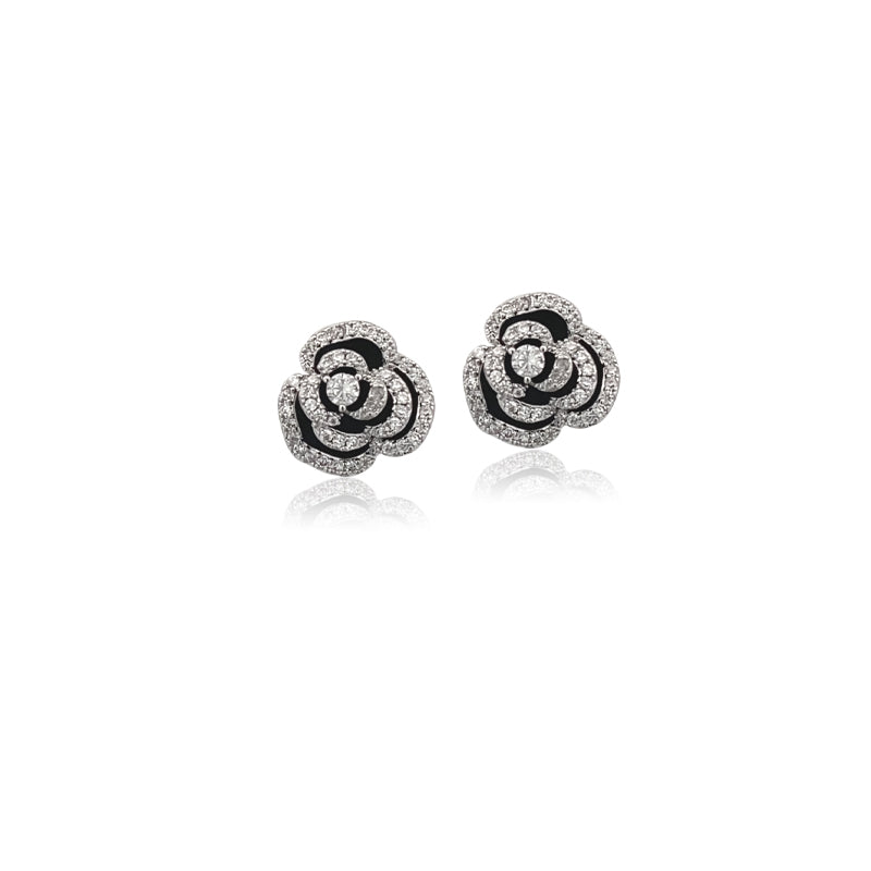 CHOMEL Cubic Zirconia Flower Rhodium Stud Earrings