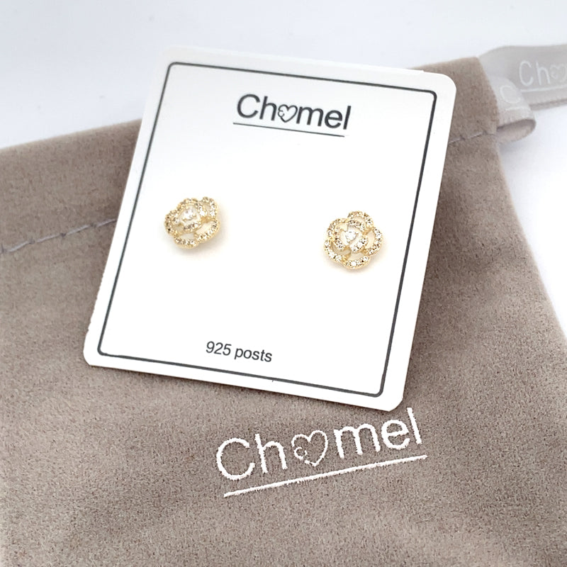 CHOMEL Cubic Zirconia Flower Gold Stud Earrings.