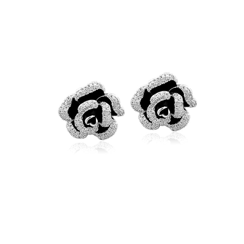 CHOMEL Cubic Zirconia Flower Rhodium Stud Earrings