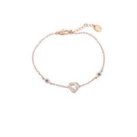 Rosegold plated heart cubic zirconia bracelet with evil eye charms and adjustable chain