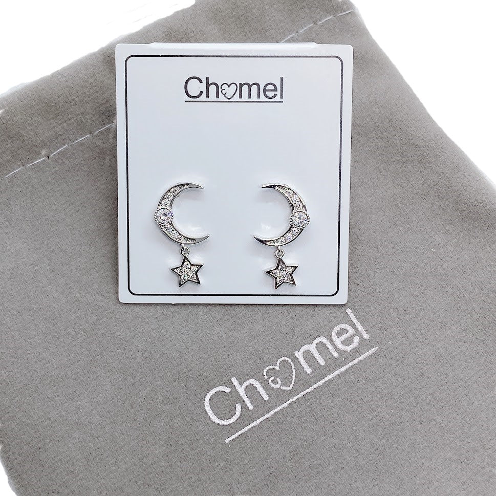 Moon & Star Cubic Zirconia Earrings - CHOMEL