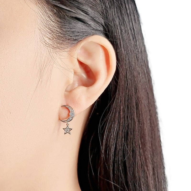 Moon & Star Cubic Zirconia Earrings - CHOMEL