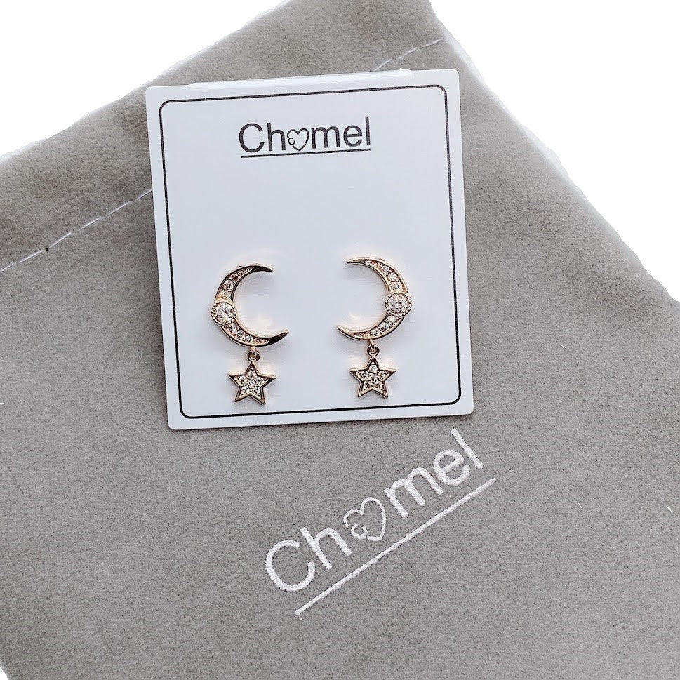 Moon & Star Cubic Zirconia Earrings - CHOMEL