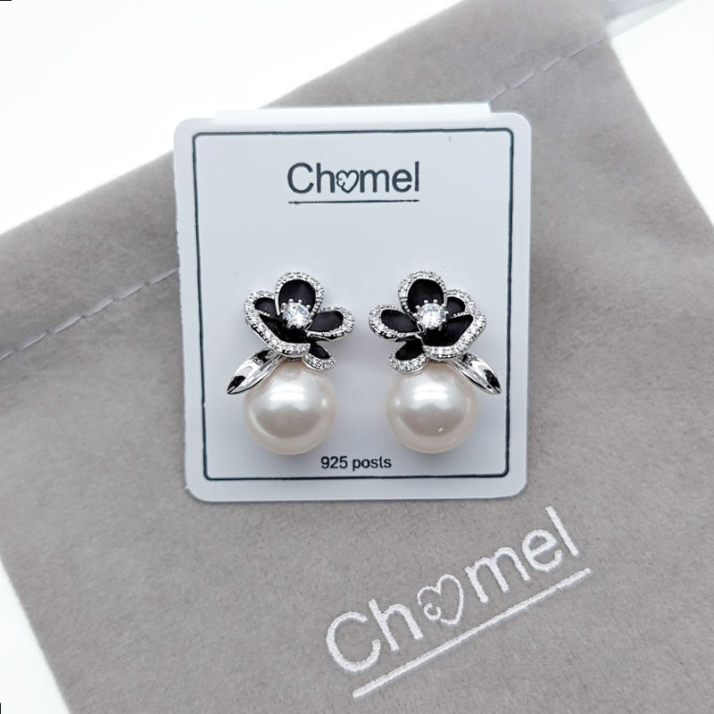 CHOMEL Pearl Flower Rhodium Earrings