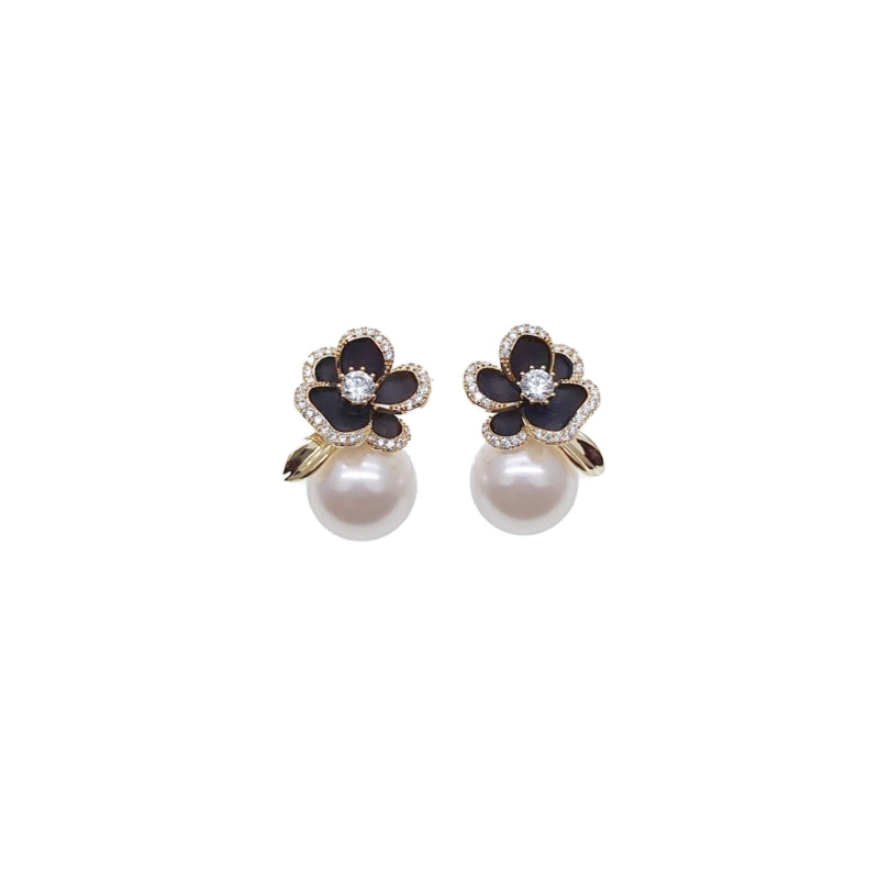 CHOMEL Pearl Flower Gold Earrings