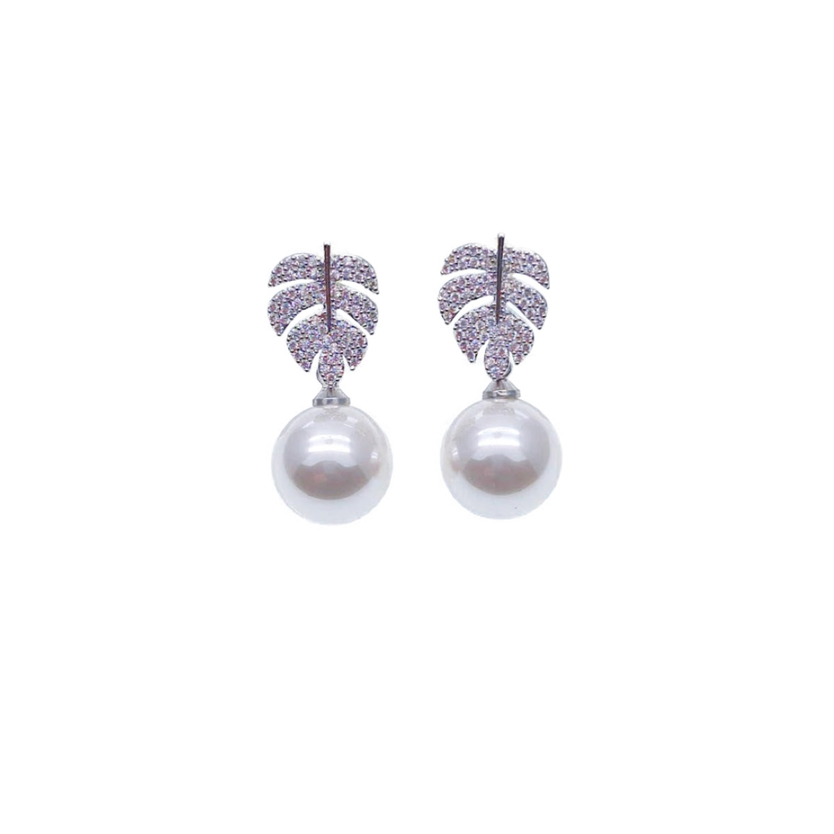 CHOMEL Pearl Leaf Rohodium  Drop Earrings