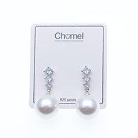 CHOMEL Pearl Drop Rhodium Earrings