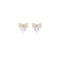 Ribbon simulated moonstone earrings with cubic zirconia accents and gold plated finish