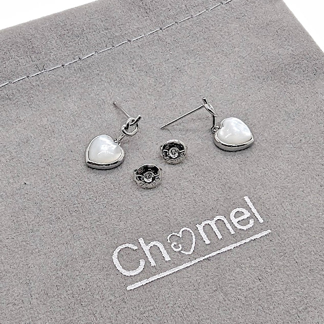 Heart Mother of Pearl Rhodium Earrings - CHOMEL