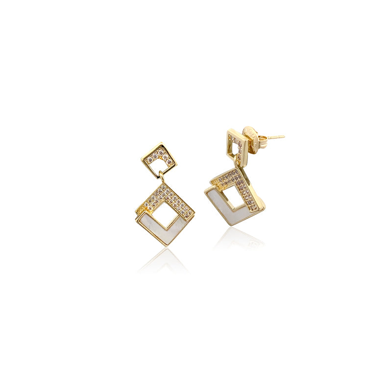CHOMEL Mother of Pearl Geometric Gold Plated finish Stud Dangling Earrings.