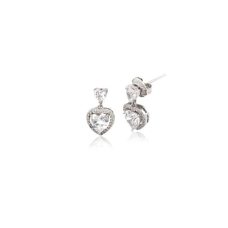 CHOMEL Cubic Zirconia Heart Rhodium Stud Dangling Earrings.