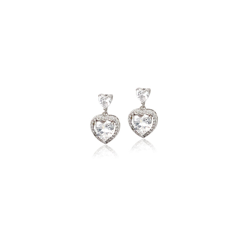 CHOMEL Cubic Zirconia Heart Rhodium Stud Dangling Earrings.