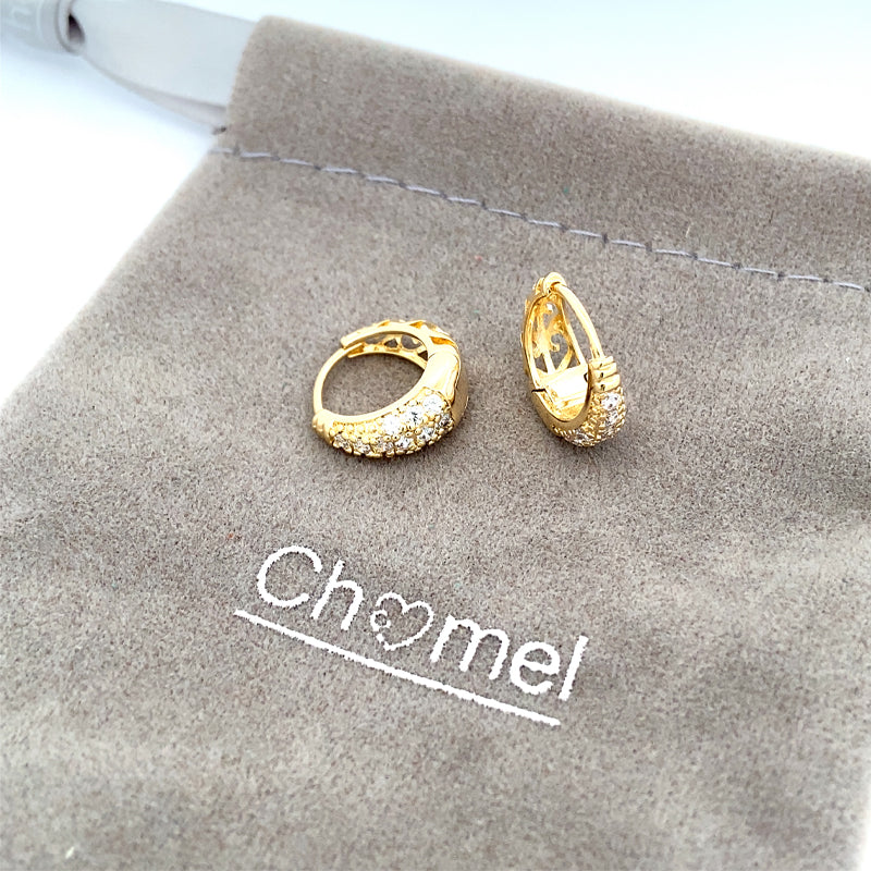 CHOMEL Cubic Zirconia Gold Plated Finish Hoop Earrings.