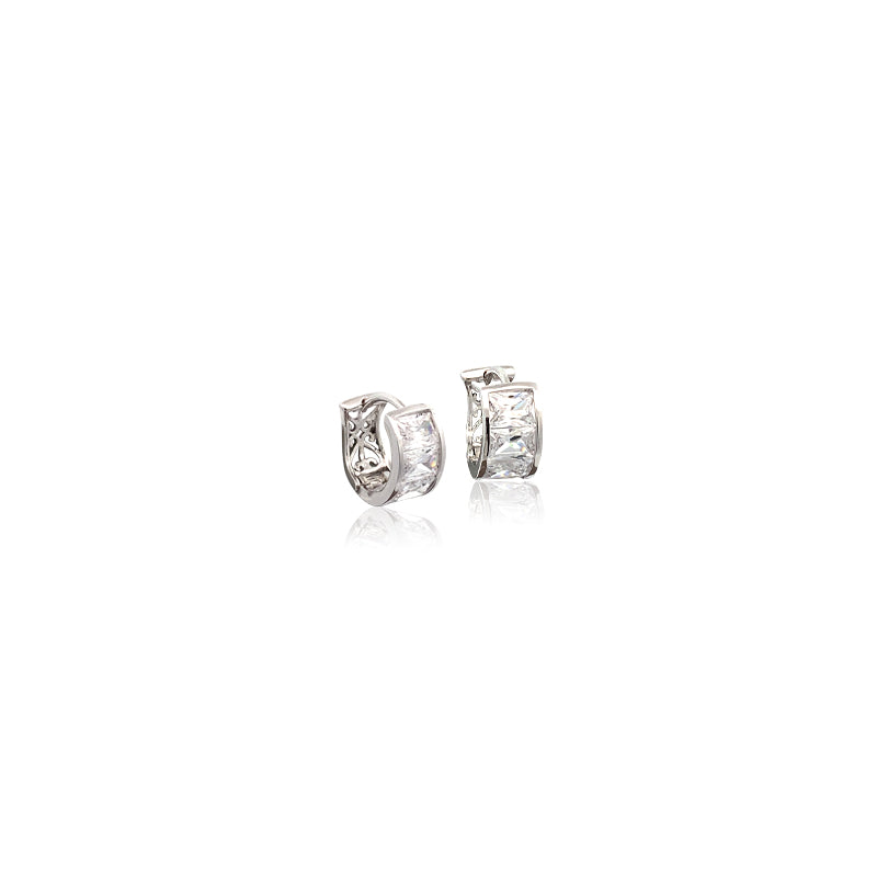 CHOMEL Cubic Zirconia Rhodium Hoop Earrings.