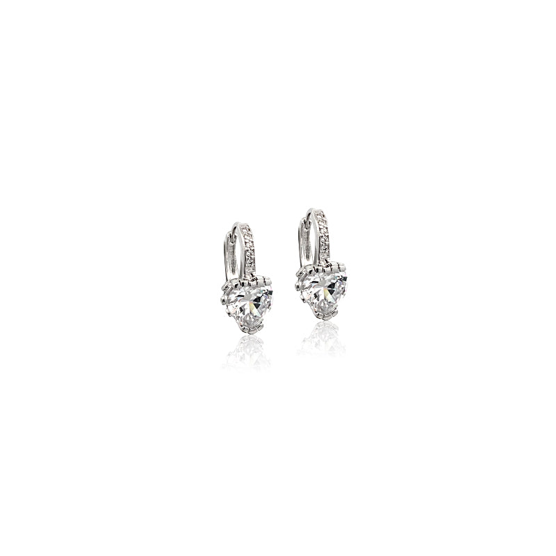 CHOMEL Cubic Zirconia with Heart Solitaire Rhodium Hoop Earrings.