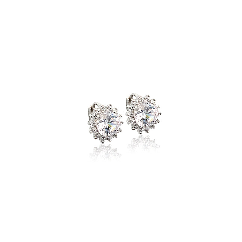 CHOMEL Cubic Zirconia with Round Solitaire Rhodium Hoop Earrings.