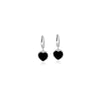 CHOMEL Cubic Zirconia Rhodium hoop earrings with dangling black enamel heart.