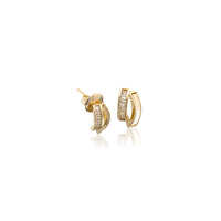 CHOMEL Mother of Pearl and Cubic Zirconia Gold finish Hoop Stud Earrings.