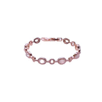 Cubic zirconia tennis bracelet with rosegold plated finish and oval moonstone accents