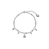 Planet Cubic Zirconia bracelet in silver-tone rhodium-plated metal with double chains and dangling star charms