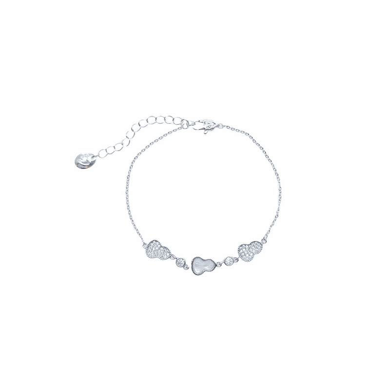Gourd-Hulu cubic zirconia bracelet with mother of pearl on adjustable rhodium-plated chain