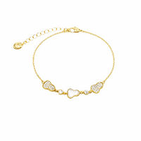 Gold plated gourd-hulu cubic zirconia bracelet with mother of pearl pendant on adjustable chain