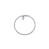 Cubic Zirconia Tennis Bracelet in silver-tone rhodium-plated metal with a single row of baguette-cut stones and charm pendant