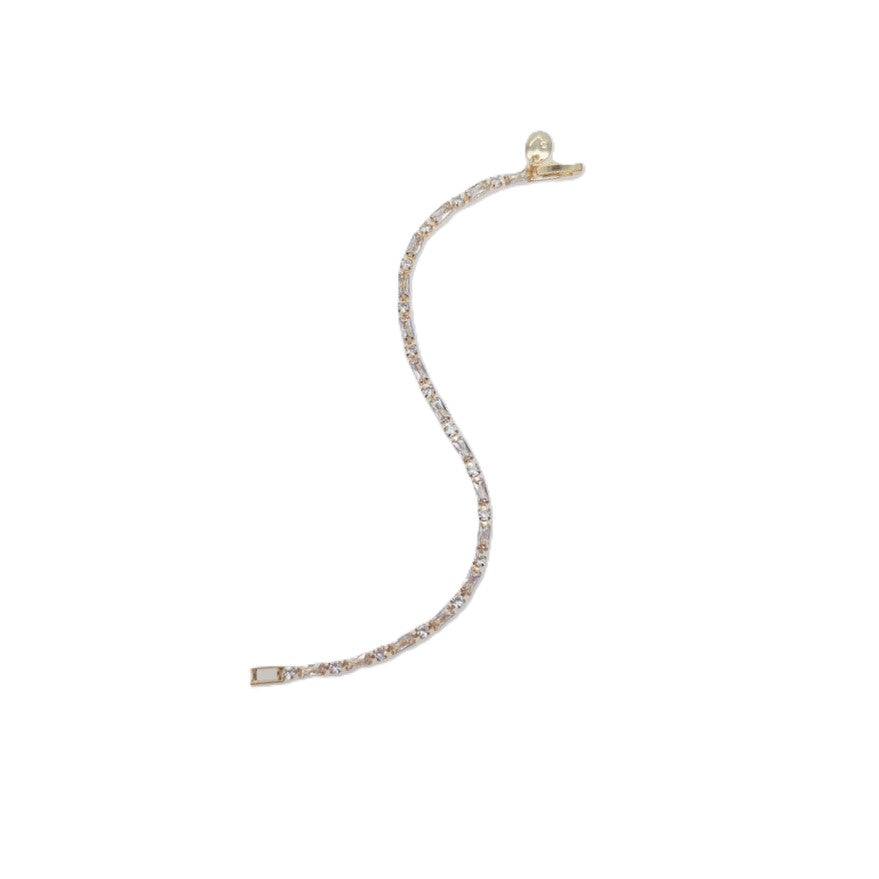 Cubic Zirconia Tennis Bracelet with a slim gold-plated chain and single row of sparkling baguette-cut stones