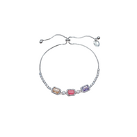 Colourful cubic zirconia tennis bracelet with rhodium plated finish and adjustable sliding length