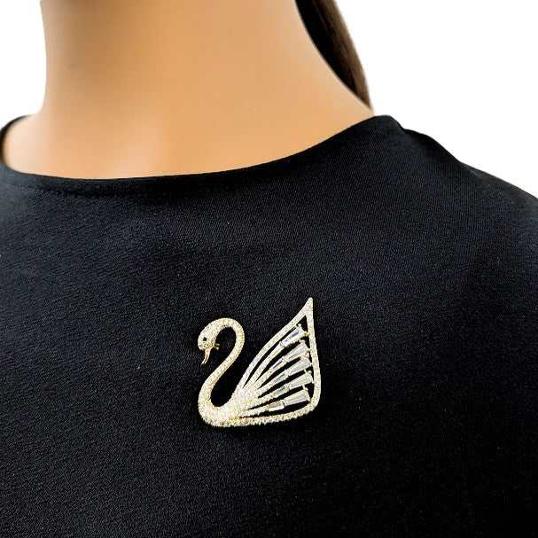 Swan Cubic Zirconia Brooch - CHOMEL