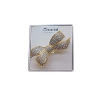 Gold-plated ribbon cubic zirconia brooch with C-clasp pin closure