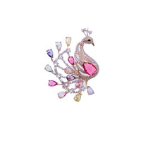 Gold plated peacock cubic zirconia brooch with colorful stones and pin clasp closure