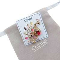 Gold plated peacock brooch with vibrant coloured cubic zirconia stones and pin clasp closure