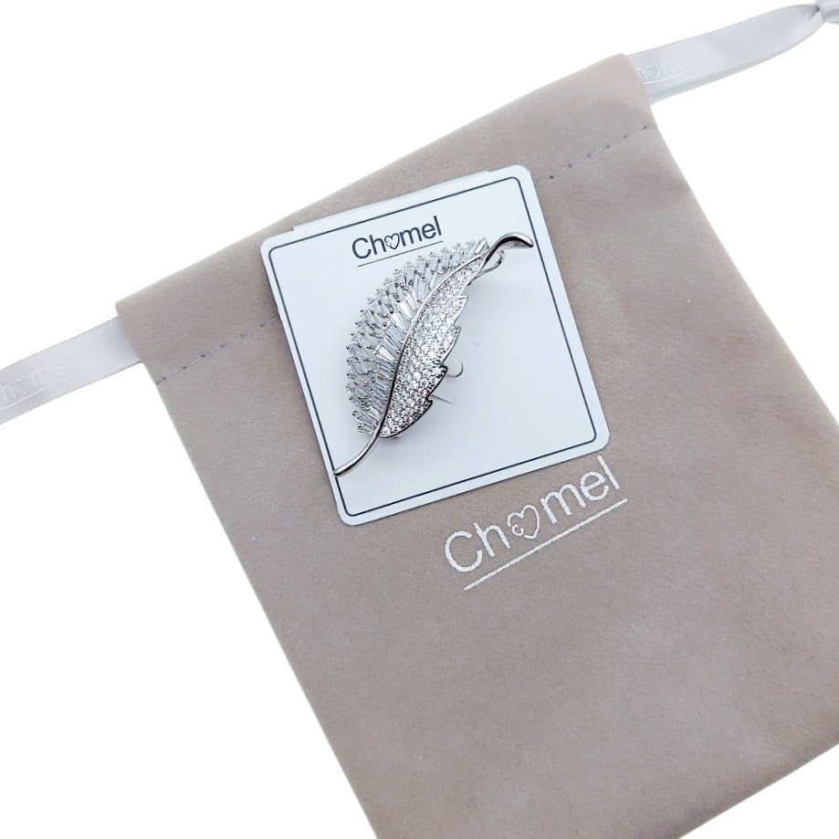 Leaf Cubic Zirconia Brooch - CHOMEL
