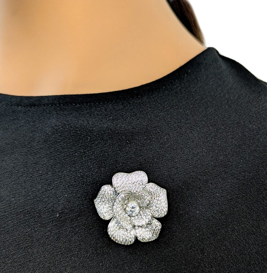 Flower Cubic Zirconia Brooch - CHOMEL