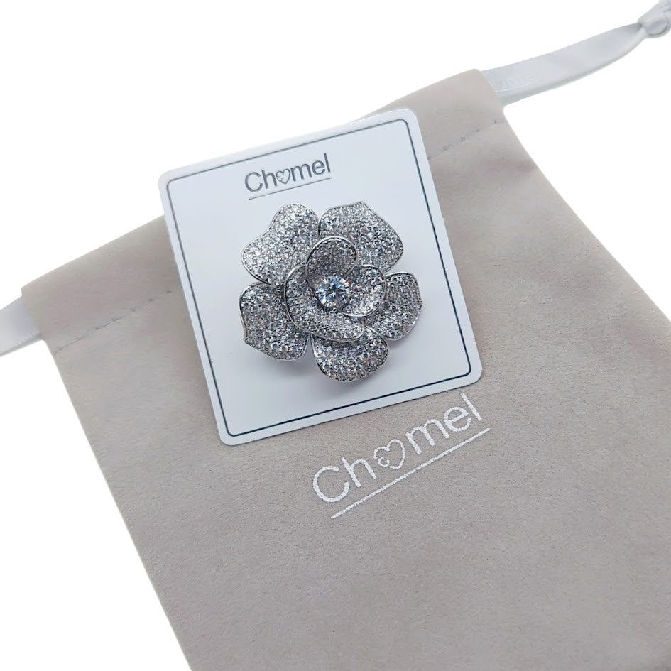 Flower Cubic Zirconia Brooch - CHOMEL