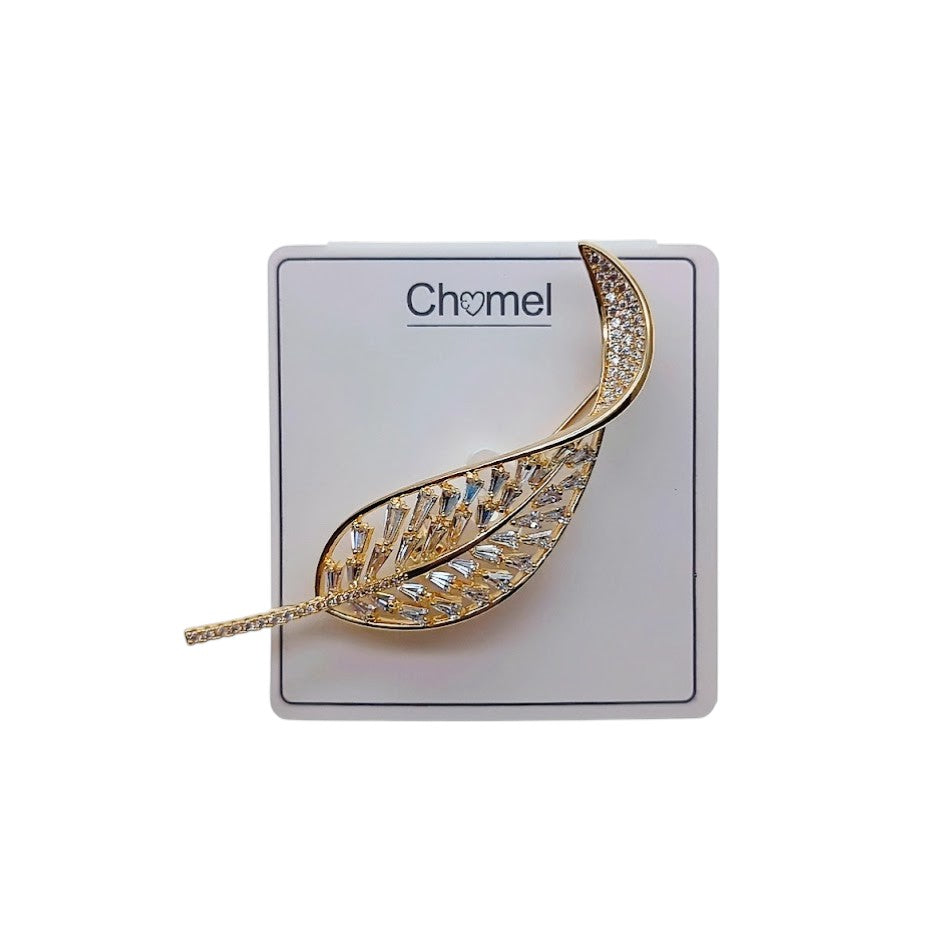 Leaf Cubic Zirconia Brooch - CHOMEL