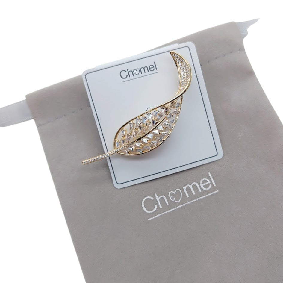 Leaf Cubic Zirconia Brooch - CHOMEL