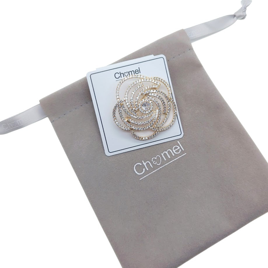 Flower Cubic Zirconia Brooch - CHOMEL