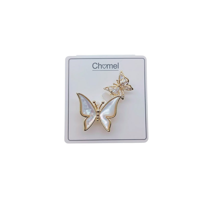 Two Butterfly Cubic Zirconia & Mother of Pearl Brooch