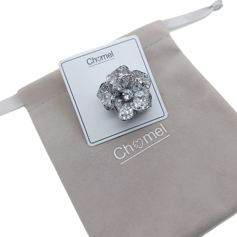 Flower Cubic Zirconia Brooch - CHOMEL