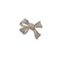 Gold plated ribbon cubic zirconia brooch with fluid design and C clasp closure