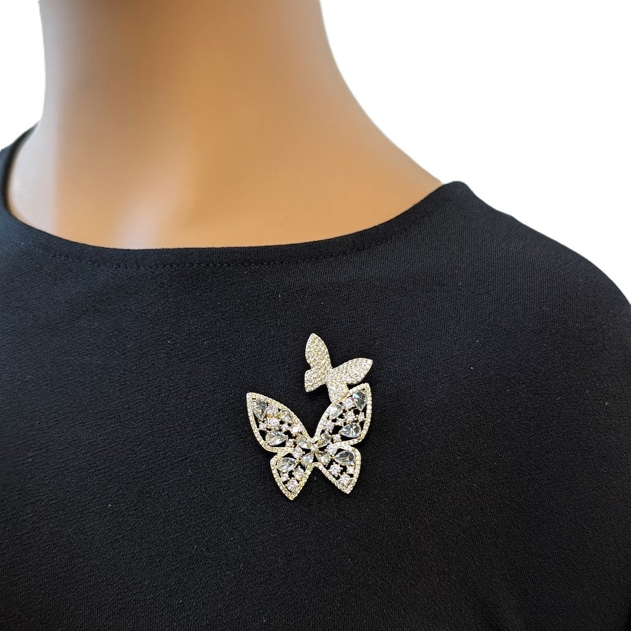 Two Butterfly Cubic Zirconia Brooch