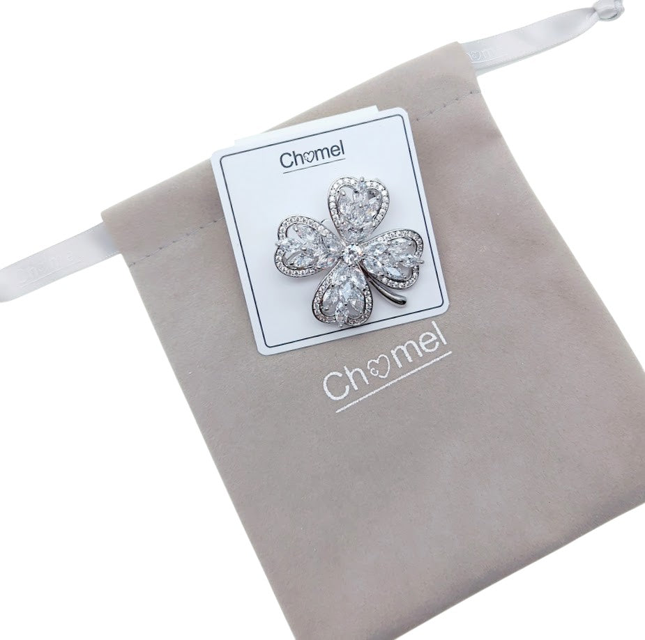 4 Leaf Clover Cubic Zirconia Brooch - CHOMEL