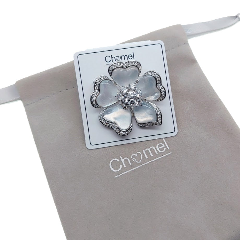 Flower Cubic Zirconia & Mother of Pearl Brooch - CHOMEL
