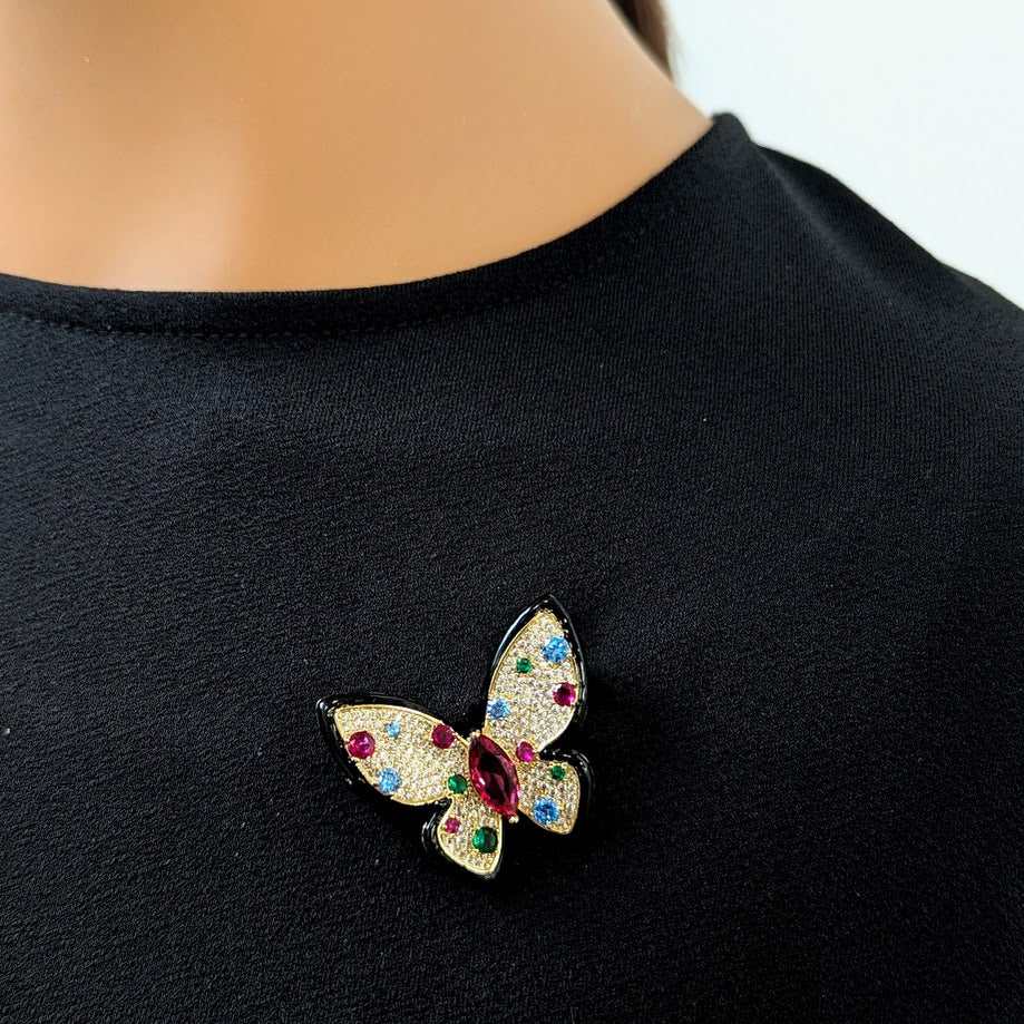 Butterfly Cubic Zirconia Brooch - CHOMEL