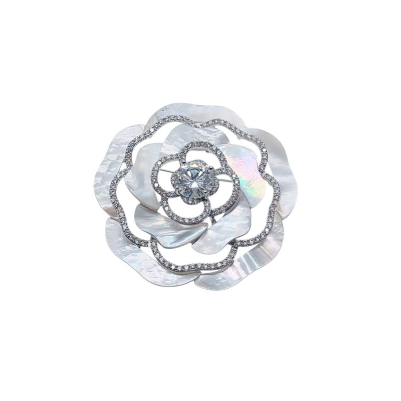 Flower Cubic Zirconia & Mother of Pearl Brooch - CHOMEL