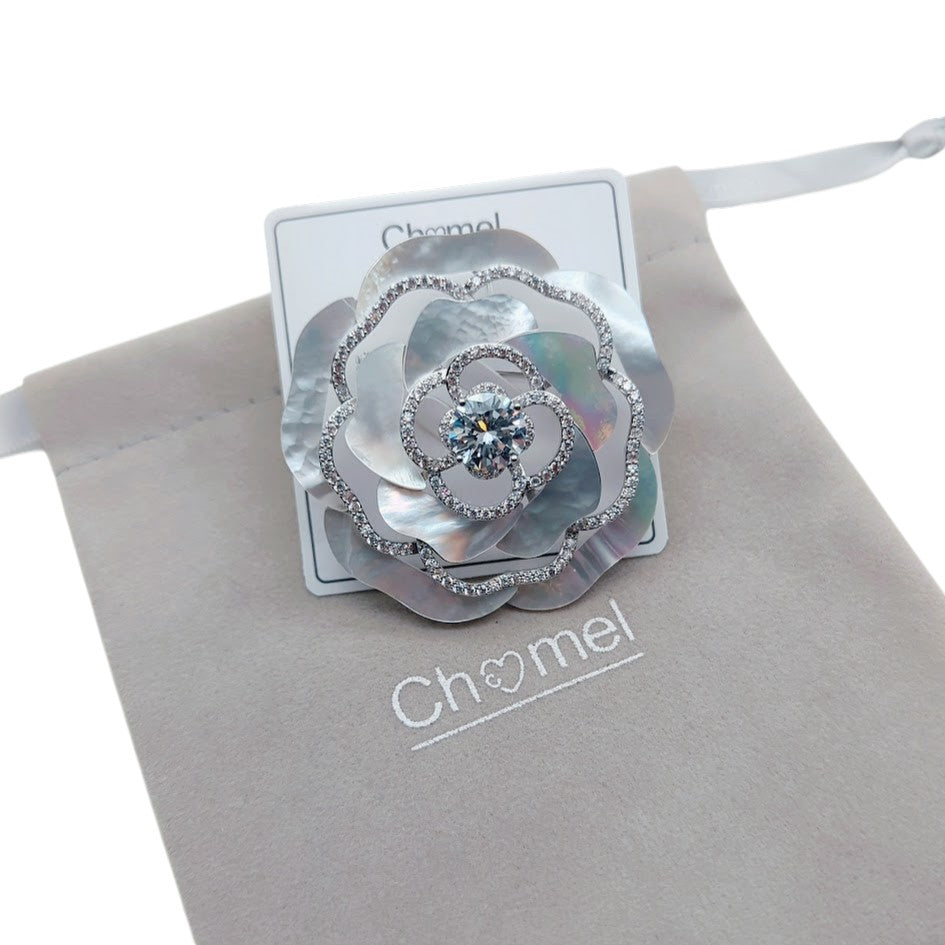Flower Cubic Zirconia & Mother of Pearl Brooch - CHOMEL