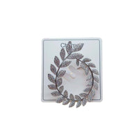 Cubic Zirconia Brooch with a silver-tone leafy wreath design, set with clear sparkling stones and an open oval centre.