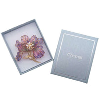 Purple enamel flower cubic zirconia brooch gold plated with pin clasp closure